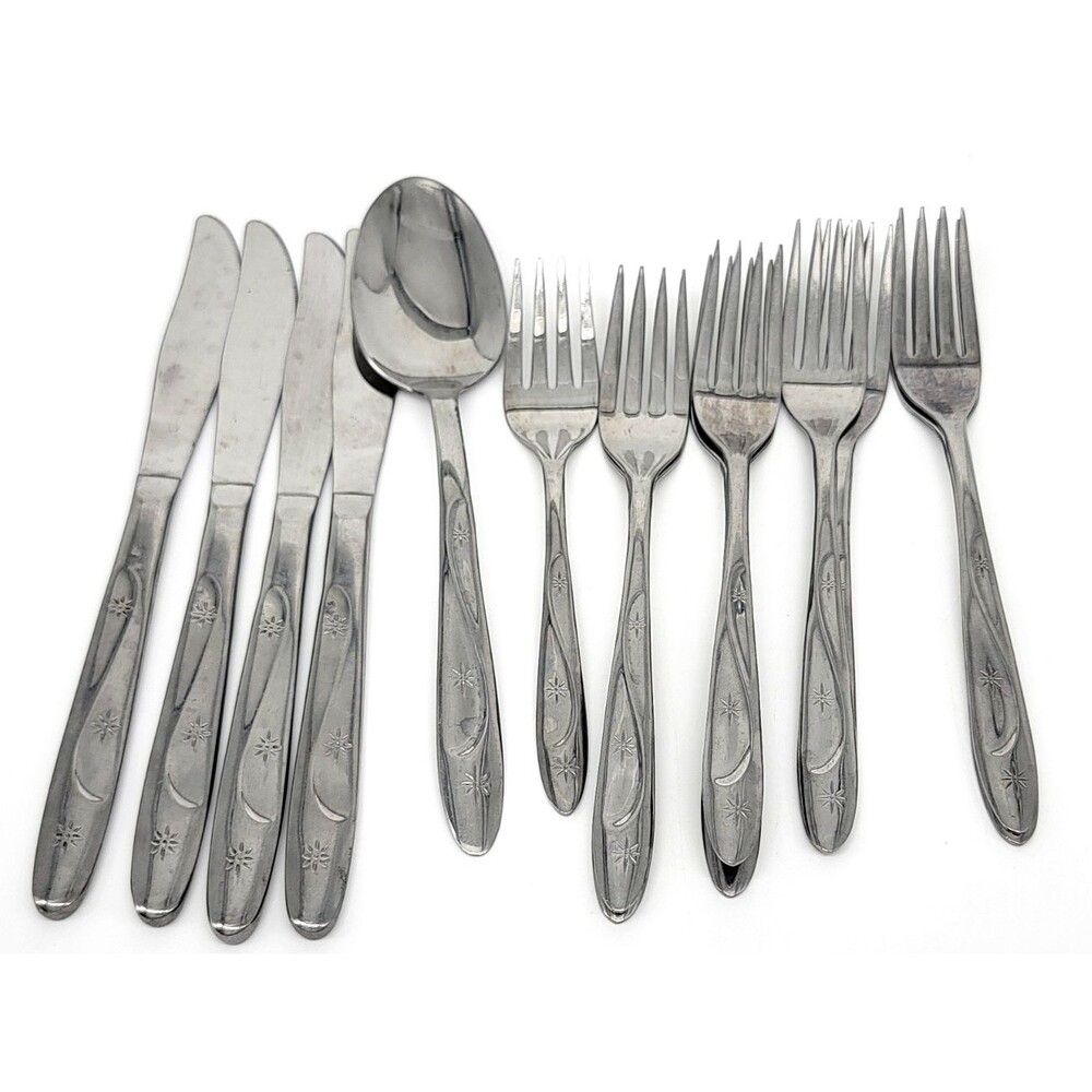 Americana Star Stainless U.S.A. Flatware 14 Piece Set Mid Century Starburst Vtg